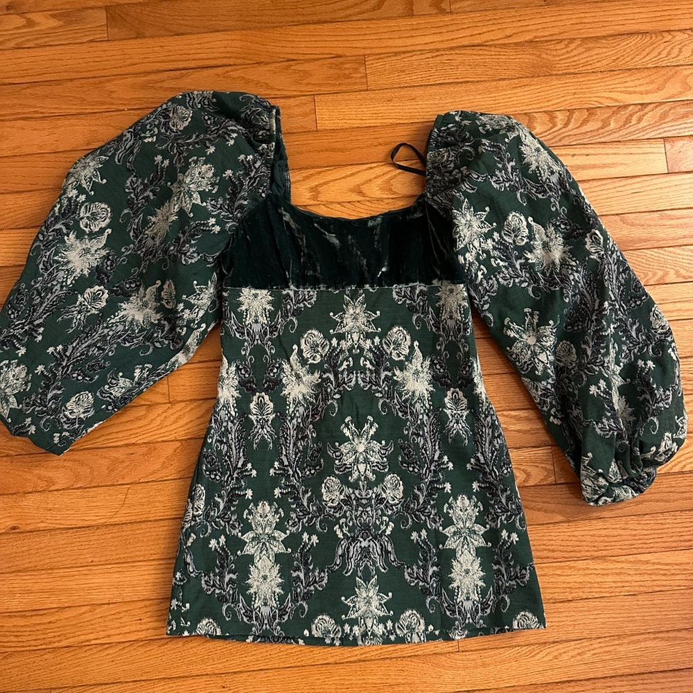 Free People Dark Green Floral Backless Dress